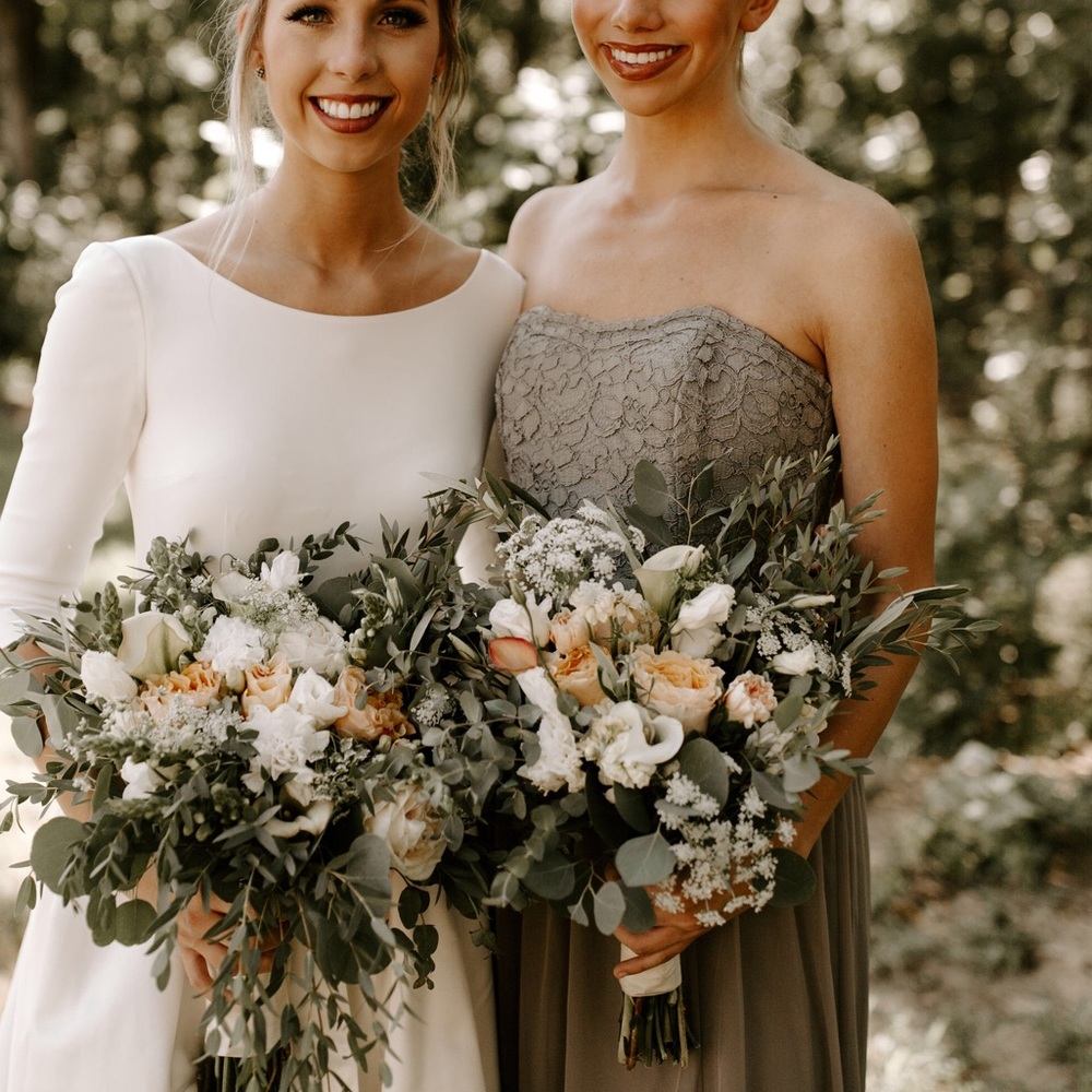 David’s Bridal Lace and Mesh Long Strapless Dress